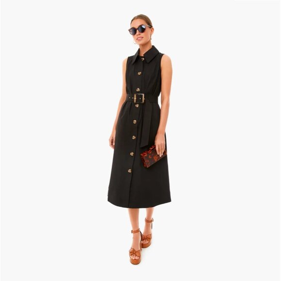 Tuckernuck Dresses & Skirts - Tuckernuck Black Sleeveless Chamberlin Dress sz M Button Down Belted A-Line Midi